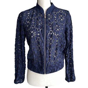 LAUNDRY by Shelli Segal Navy Eyelet Lace Jacket Long Sleeves Full Zip Size 8